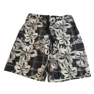 Hang Ten Swim Trunks Men Liner Removed Board Shorts Floral Plaid Pattern L #510C